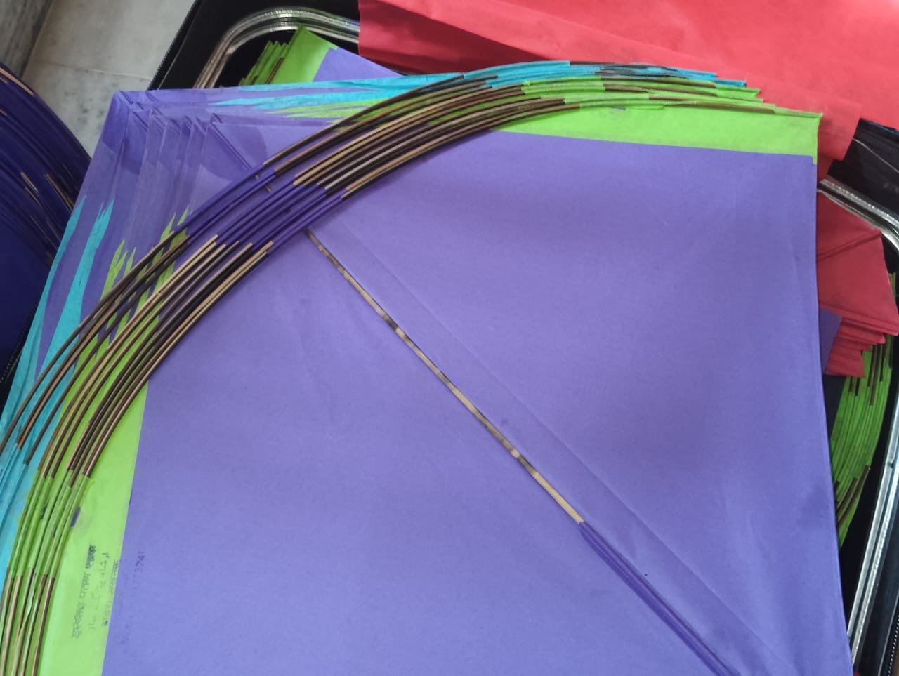 Colourful retail kites and patang at Firoz Kite Center